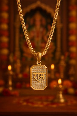 Premium Gold Finish "Shree Ram" Pendant with Chain